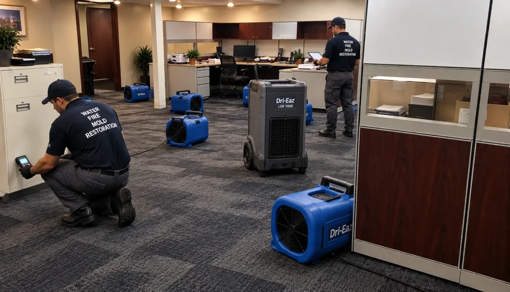 Technician extracting water from carpet